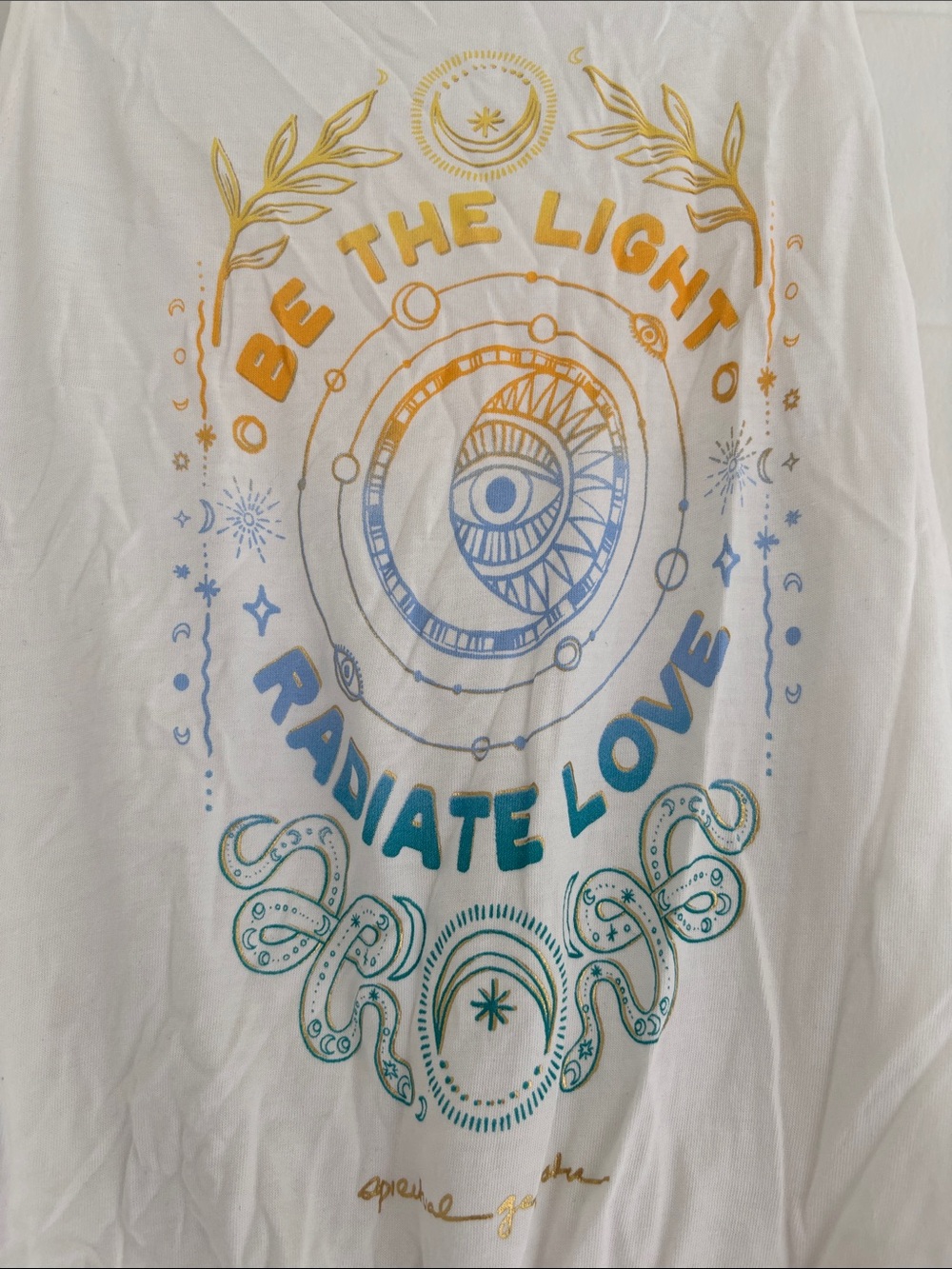 Spiritual Gangster White Tank with Yellow, Blue & Teal 'Be The Light' Graphic - Picture 2 of 6